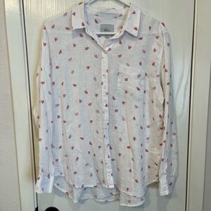 Rails Charli Linen Blend Watermelon Print Long Sleeve Shirt Blouse Top Medium